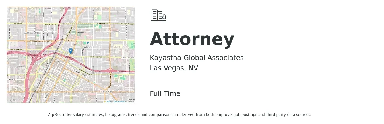 Kayastha Global Associates job posting for a Attorney in Las Vegas, NV with a salary of $6,000 to $7,000 Monthly (plus commission) with a map of Las Vegas location.