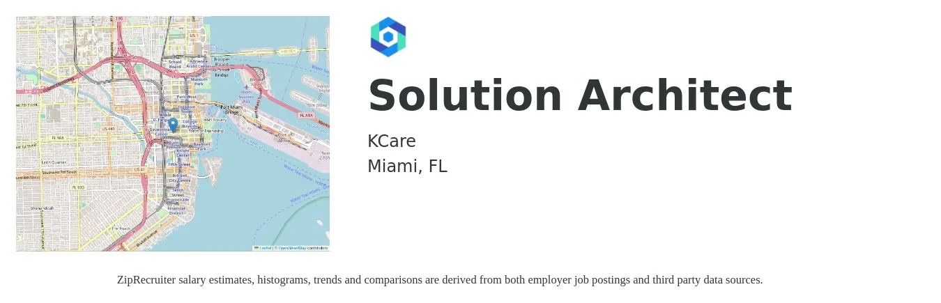 KCare job posting for a Solution Architect in Miami, FL with a salary of $60 to $80 Hourly with a map of Miami location.