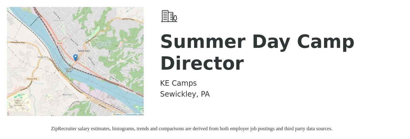 KE Camps job posting for a Summer Day Camp Director in Sewickley, PA with a salary of $18 to $24 Hourly with a map of Sewickley location.