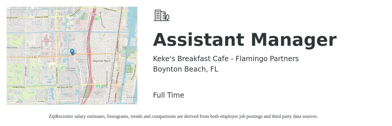 Keke's Breakfast Cafe - Flamingo Partners job posting for a Assistant Manager in Boynton Beach, FL with a salary of $16 to $23 Hourly with a map of Boynton Beach location.