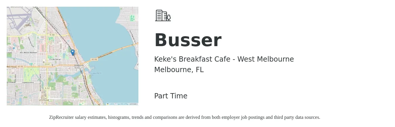 Keke's Breakfast Cafe - West Melbourne job posting for a Busser in Melbourne, FL with a salary of $10 to $14 Hourly with a map of Melbourne location.