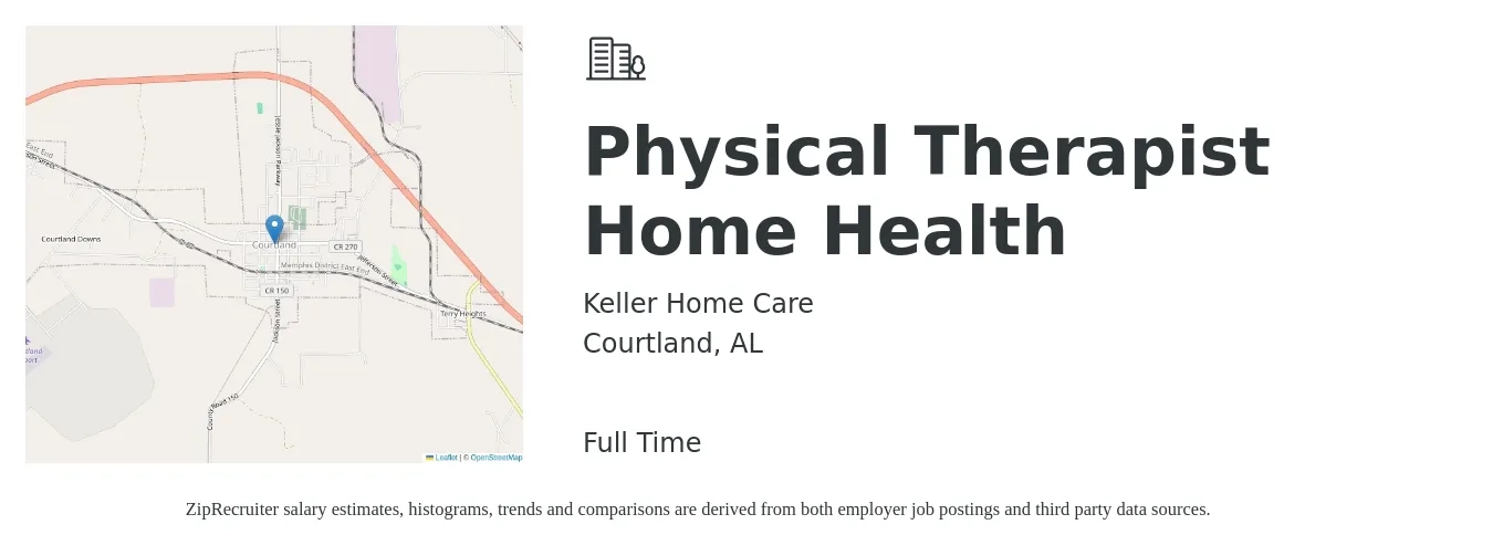 Keller Home Care job posting for a Physical Therapist Home Health in Courtland, AL with a salary of $50 to $64 Hourly with a map of Courtland location.