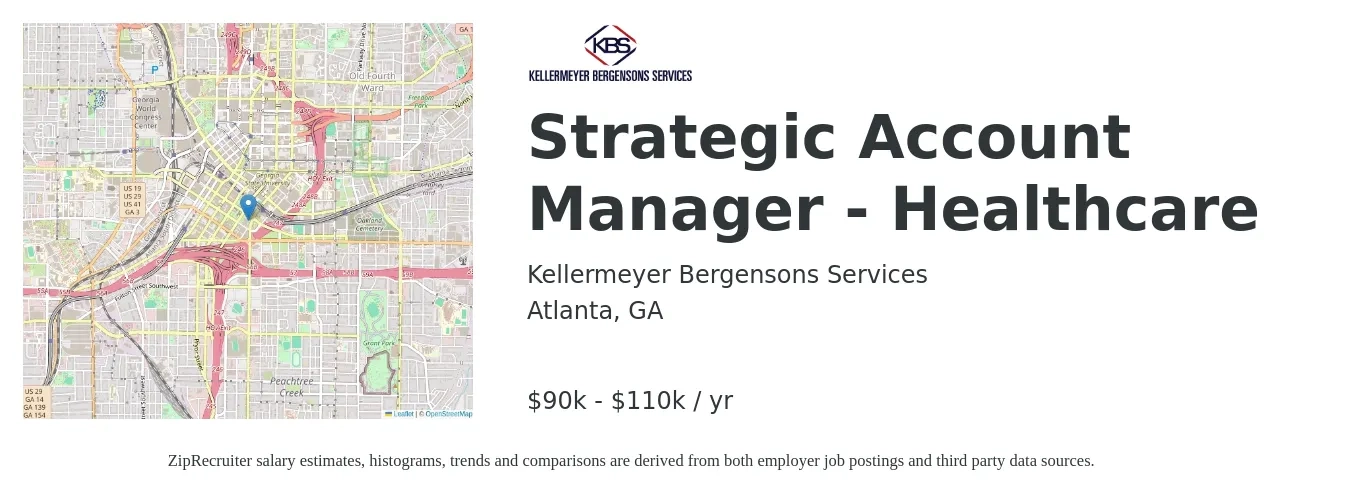 Kellermeyer Bergensons Services job posting for a Strategic Account Manager - Healthcare in Atlanta, GA with a salary of $90,000 to $110,000 Yearly with a map of Atlanta location.