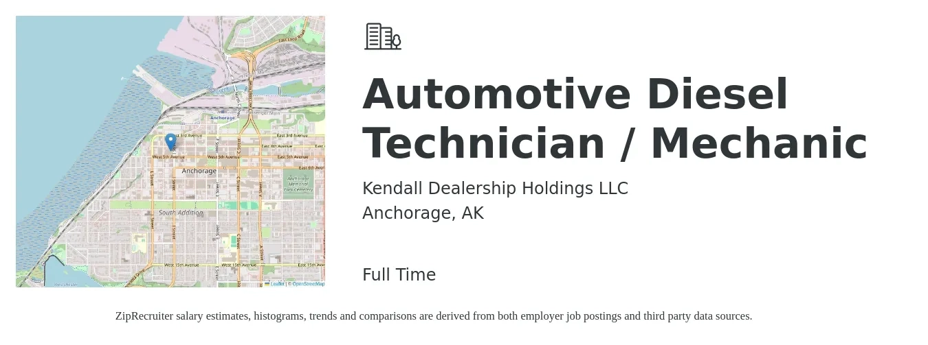 Kendall Dealership Holdings LLC job posting for a Automotive Diesel Technician / Mechanic in Anchorage, AK with a salary of $26 to $34 Hourly with a map of Anchorage location.
