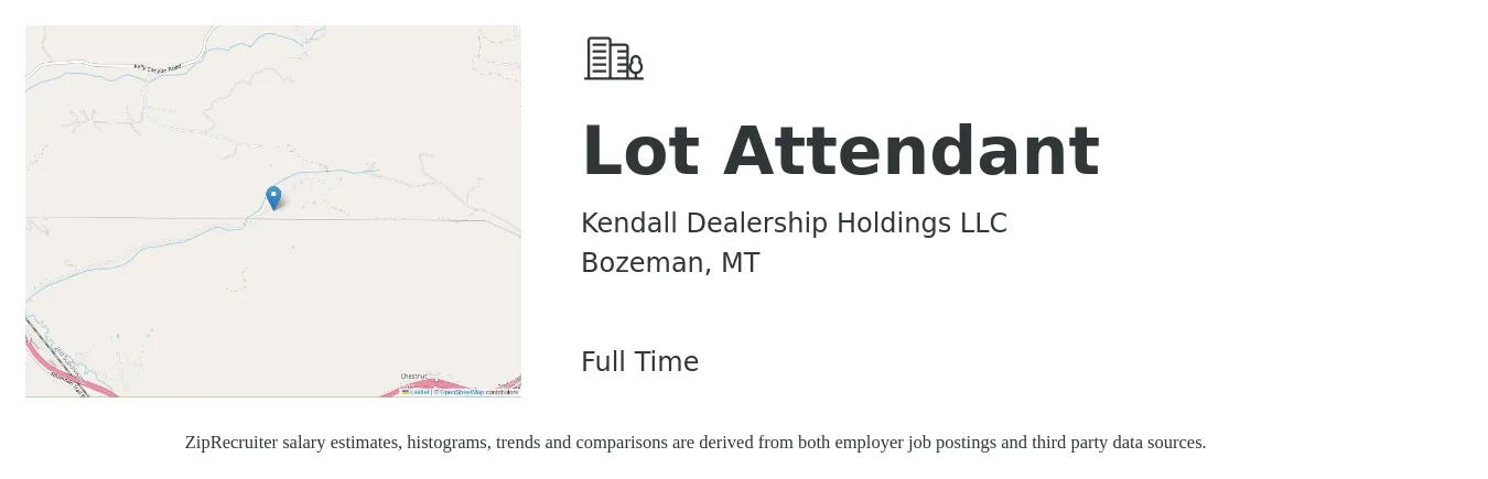 Kendall Dealership Holdings LLC job posting for a Lot Attendant in Bozeman, MT with a salary of $16 to $19 Hourly with a map of Bozeman location.