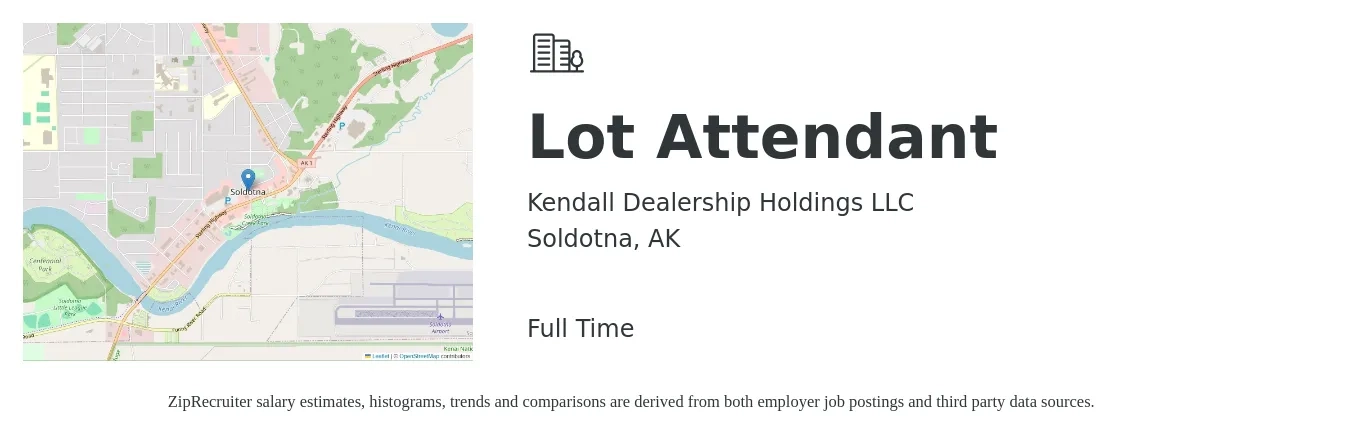 Kendall Dealership Holdings LLC job posting for a Lot Attendant in Soldotna, AK with a salary of $16 to $20 Hourly with a map of Soldotna location.