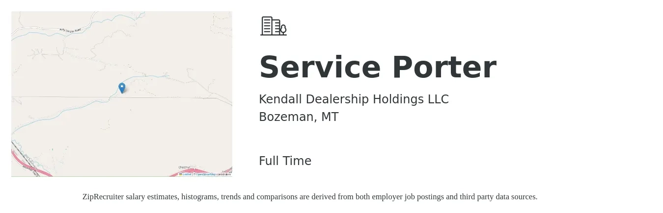 Kendall Dealership Holdings LLC job posting for a Service Porter in Bozeman, MT with a salary of $16 to $19 Hourly with a map of Bozeman location.