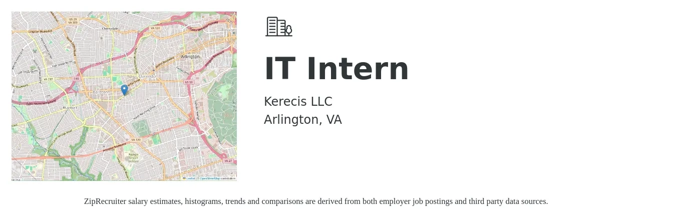 Kerecis LLC job posting for a IT Intern in Arlington, VA with a salary of $17 to $23 Hourly with a map of Arlington location.
