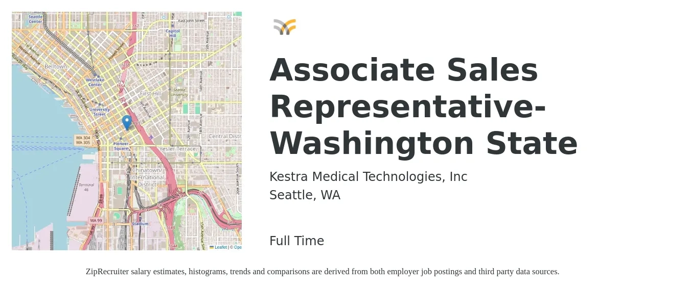Kestra Medical Technologies, Inc job posting for a Associate Sales Representative- Washington State in Seattle, WA with a salary of $45,500 to $97,300 Yearly with a map of Seattle location.