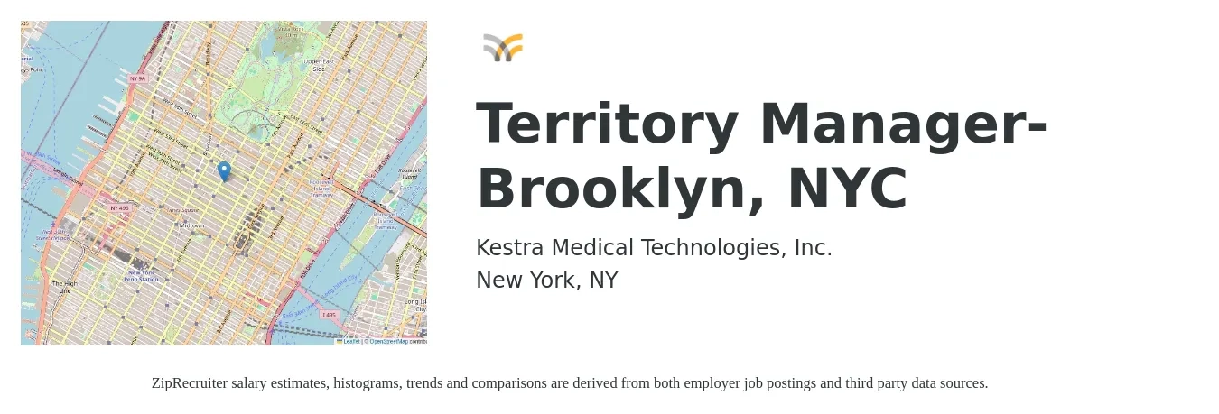 Kestra Medical Technologies, Inc. job posting for a Territory Manager- Brooklyn, NYC in New York, NY with a salary of $79,200 to $117,800 Yearly with a map of New York location.