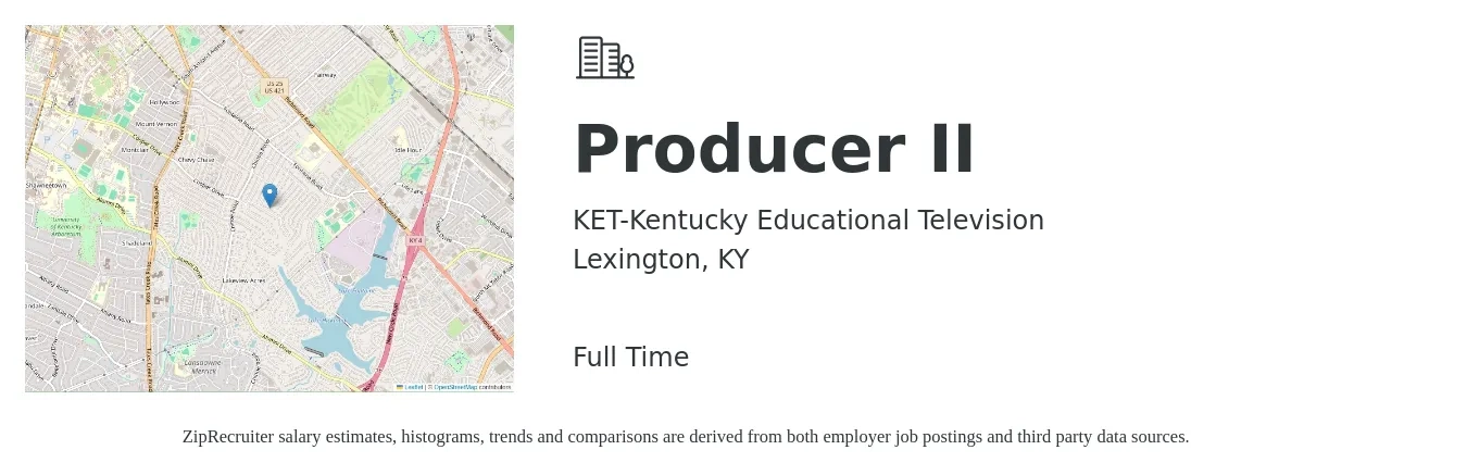KET-Kentucky Educational Television job posting for a Producer II in Lexington, KY with a salary of $70,500 to $139,500 Yearly with a map of Lexington location.