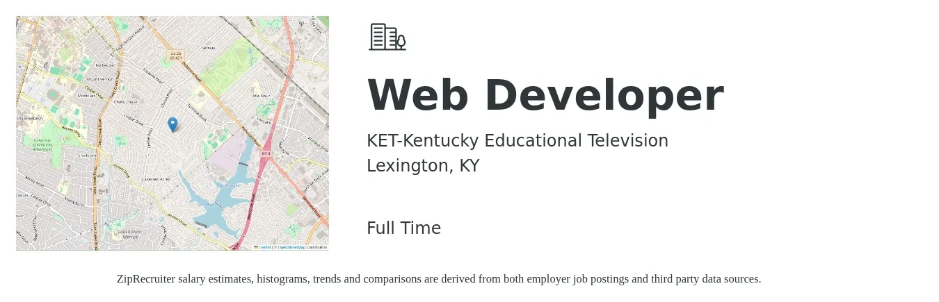 KET-Kentucky Educational Television job posting for a Web Developer in Lexington, KY with a salary of $36 to $56 Hourly with a map of Lexington location.