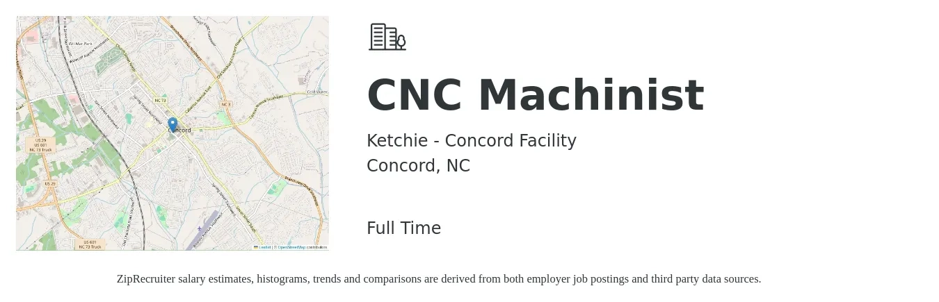 Ketchie - Concord Facility job posting for a CNC Machinist in Concord, NC with a salary of $23 to $32 Hourly with a map of Concord location.