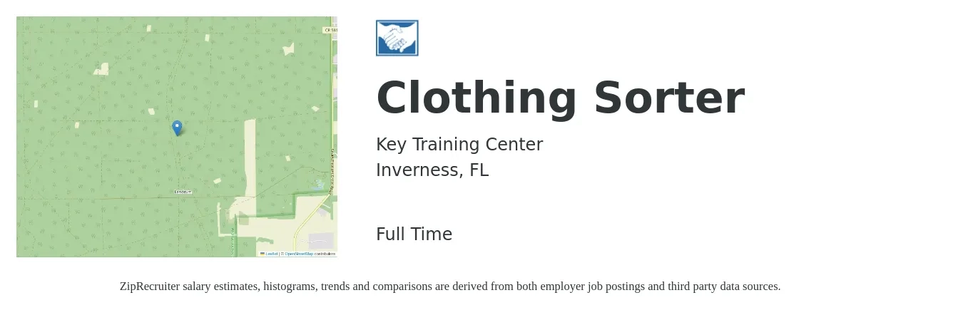 Key Training Center job posting for a Clothing Sorter in Inverness, FL with a salary of $11 to $14 Hourly with a map of Inverness location.