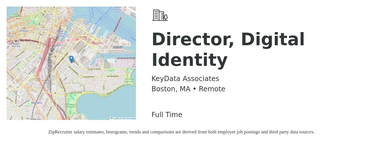 KeyData Associates job posting for a Director, Digital Identity in Boston, MA with a salary of $92,300 to $163,000 Yearly with a map of Boston location.