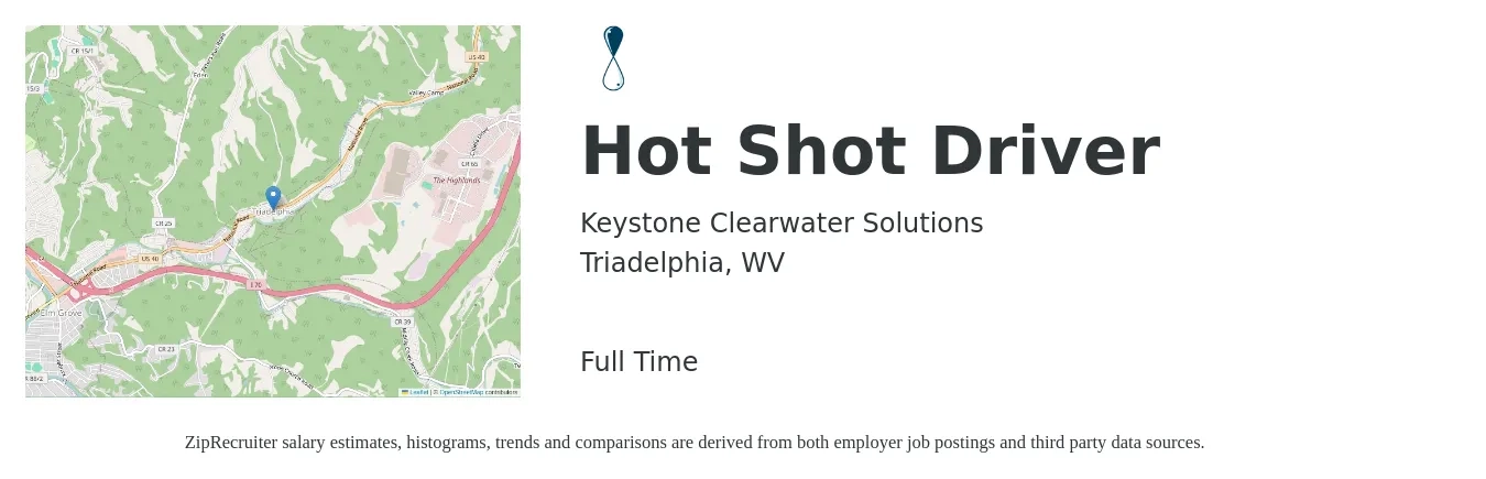Keystone Clearwater Solutions job posting for a Hot Shot Driver in Triadelphia, WV with a salary of $21 to $36 Hourly with a map of Triadelphia location.
