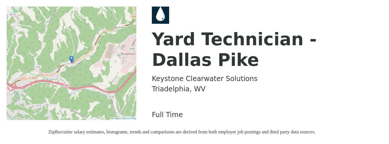 Keystone Clearwater Solutions job posting for a Yard Technician - Dallas Pike in Triadelphia, WV with a salary of $14 to $16 Hourly with a map of Triadelphia location.