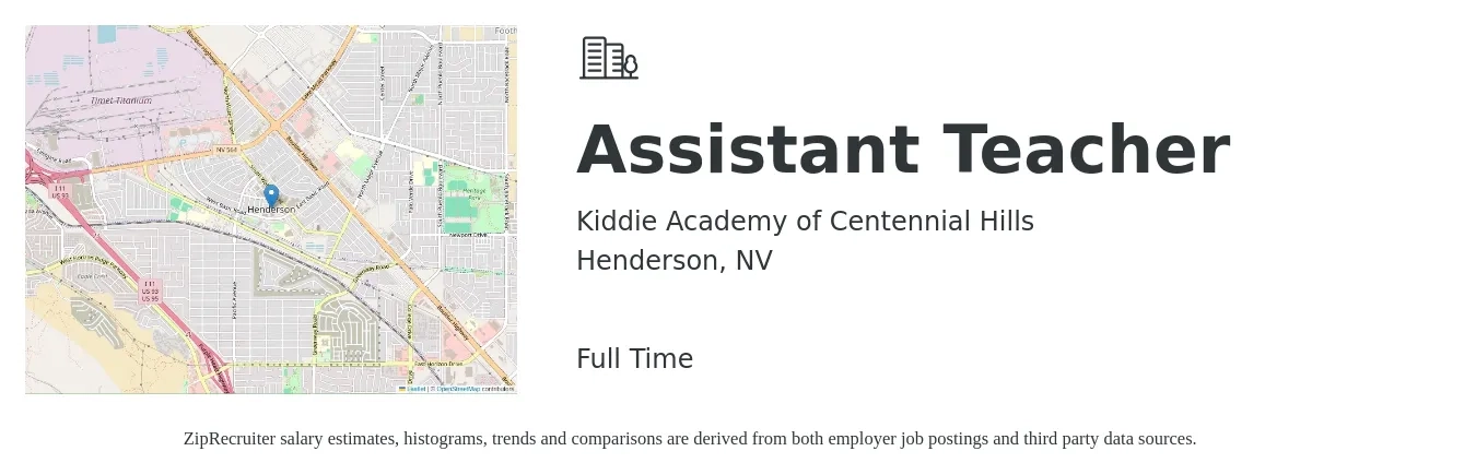Kiddie Academy of Centennial Hills job posting for a Assistant Teacher in Henderson, NV with a salary of $13 to $16 Hourly with a map of Henderson location.