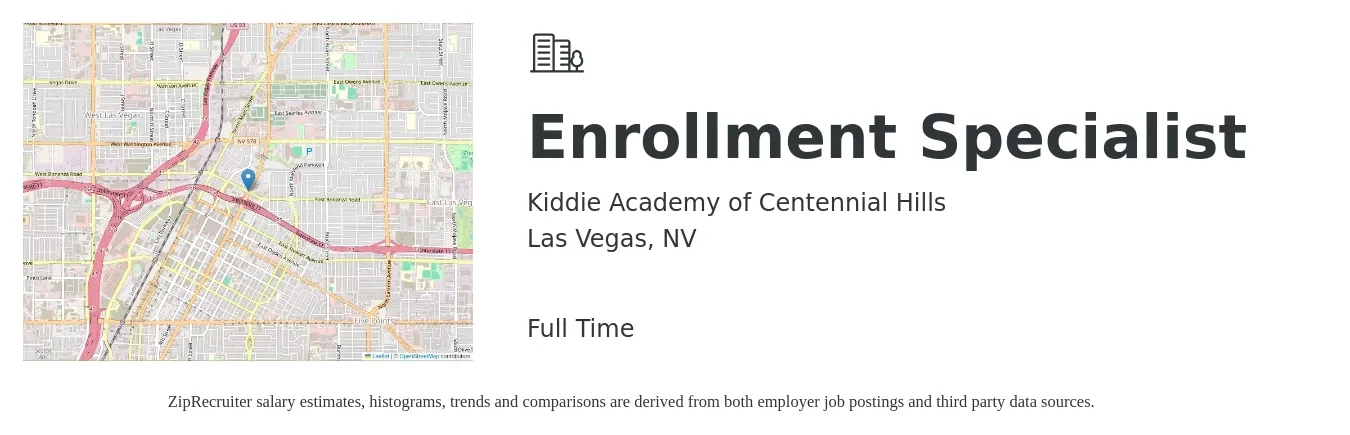 Kiddie Academy of Centennial Hills job posting for a Enrollment Specialist in Las Vegas, NV with a salary of $39,200 to $111,300 Yearly with a map of Las Vegas location.