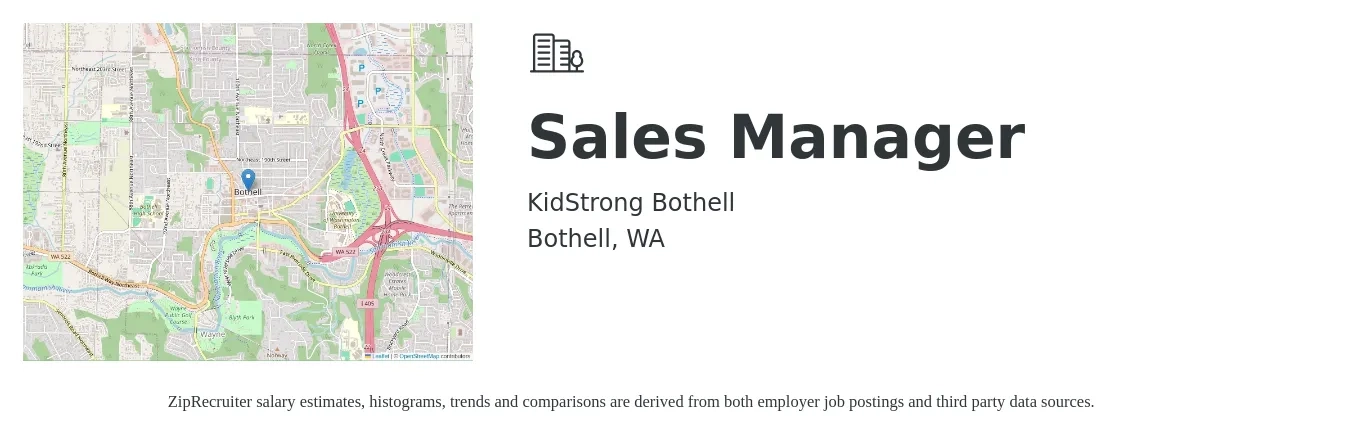 KidStrong Bothell job posting for a Sales Manager in Bothell, WA with a salary of $20 to $25 Hourly with a map of Bothell location.