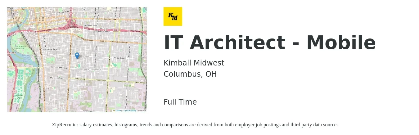 Kimball Midwest job posting for a IT Architect - Mobile in Columbus, OH with a salary of $67 to $84 Hourly with a map of Columbus location.