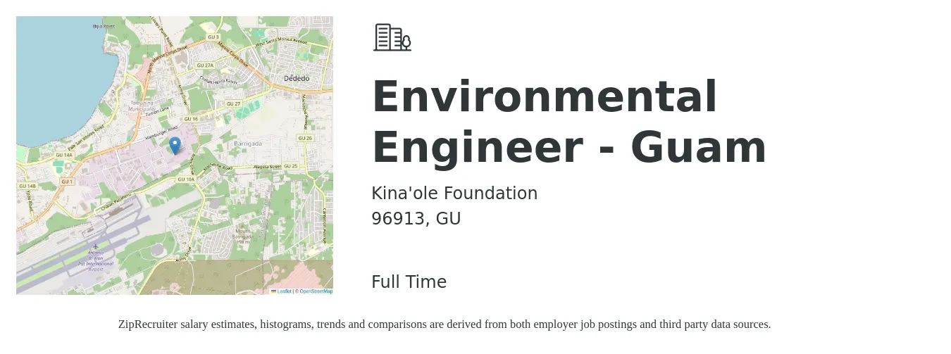 Kina'ole Foundation job posting for a Environmental Engineer - Guam in 96913, GU with a salary of $68,900 to $101,700 Yearly with a map of 96913 location.