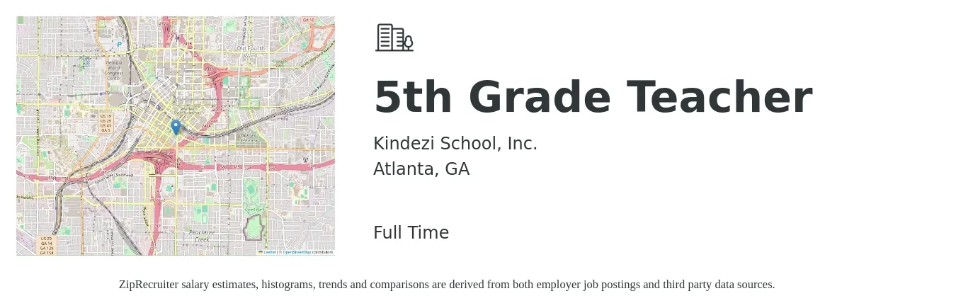 Kindezi School Inc job posting for a 5th Grade Teacher in Atlanta, GA with a salary of $44,800 to $57,700 Yearly with a map of Atlanta location.