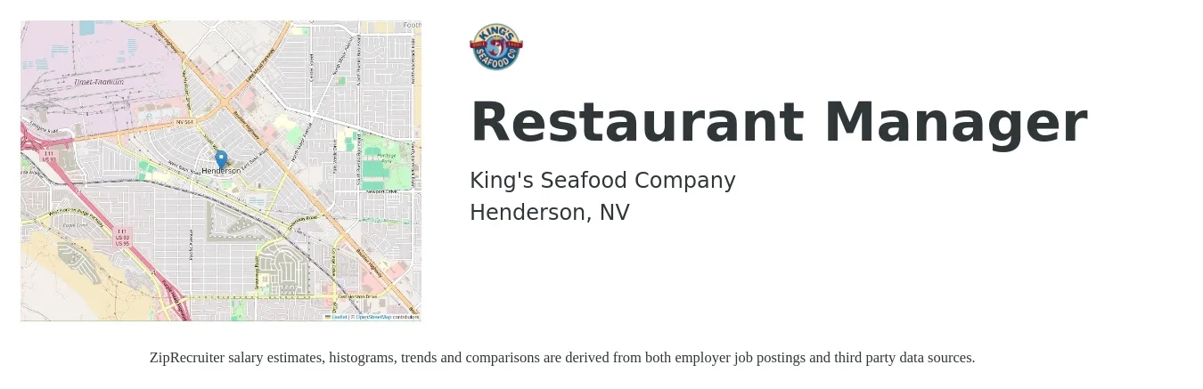King's Seafood Company job posting for a Restaurant Manager in Henderson, NV with a salary of $44,300 to $62,500 Yearly with a map of Henderson location.