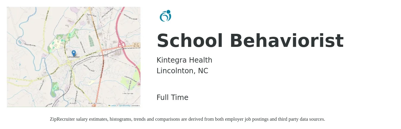 Kintegra Health job posting for a School Behaviorist in Lincolnton, NC with a salary of $36,600 to $50,400 Yearly with a map of Lincolnton location.