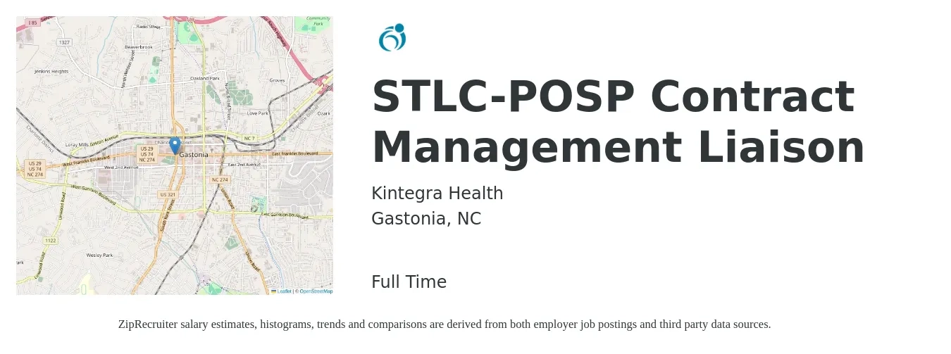 Kintegra Health job posting for a STLC-POSP Contract Management Liaison in Gastonia, NC with a salary of $16 to $24 Hourly with a map of Gastonia location.