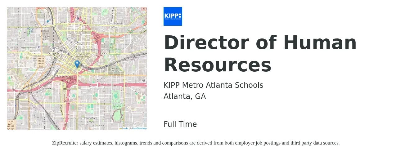 KIPP Metro Atlanta Schools job posting for a Director of Human Resources in Atlanta, GA with a salary of $85,100 to $131,300 Yearly with a map of Atlanta location.