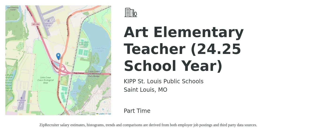 KIPP St. Louis Public Schools job posting for a Art Elementary Teacher (24.25 School Year) in Saint Louis, MO with a salary of $43,300 to $58,300 Yearly with a map of Saint Louis location.