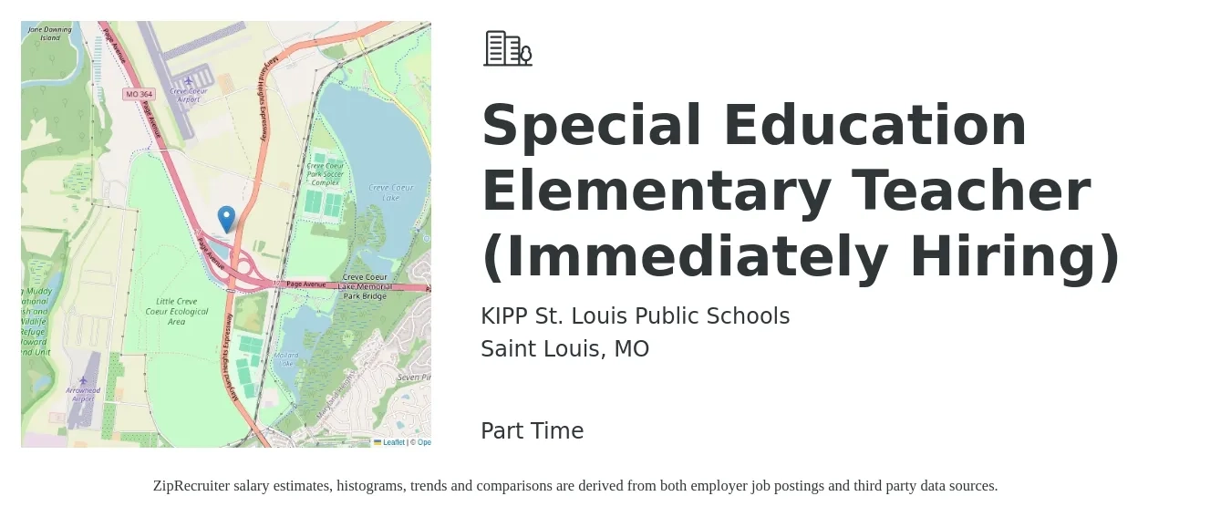 KIPP St. Louis Public Schools job posting for a Special Education Elementary Teacher (Immediately Hiring) in Saint Louis, MO with a salary of $43,300 to $58,800 Yearly with a map of Saint Louis location.