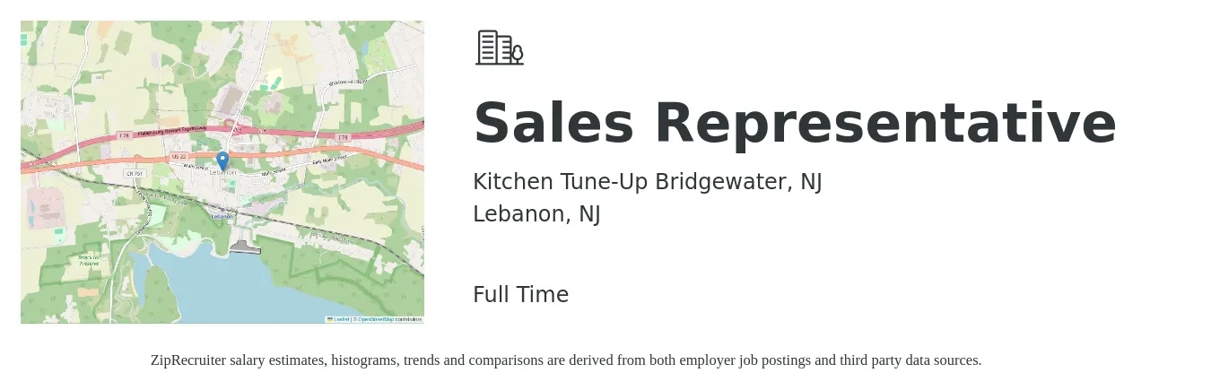 Kitchen Tune-Up Bridgewater, NJ job posting for a Sales Representative in Lebanon, NJ with a salary of $100,000 Yearly with a map of Lebanon location.