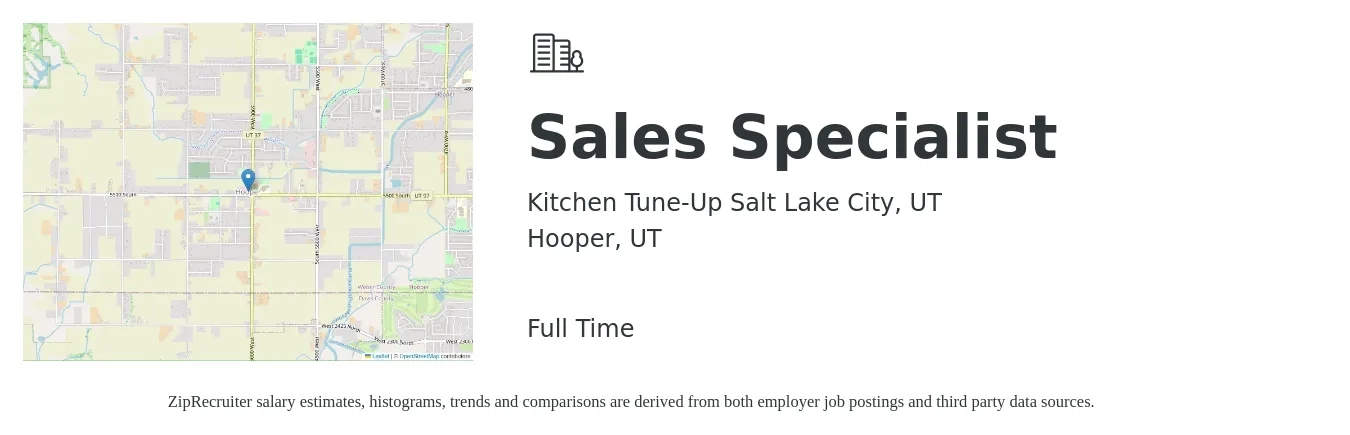 Kitchen Tune-Up Salt Lake City, UT job posting for a Sales Specialist in Hooper, UT with a salary of $8,000 to $12,000 Monthly with a map of Hooper location.