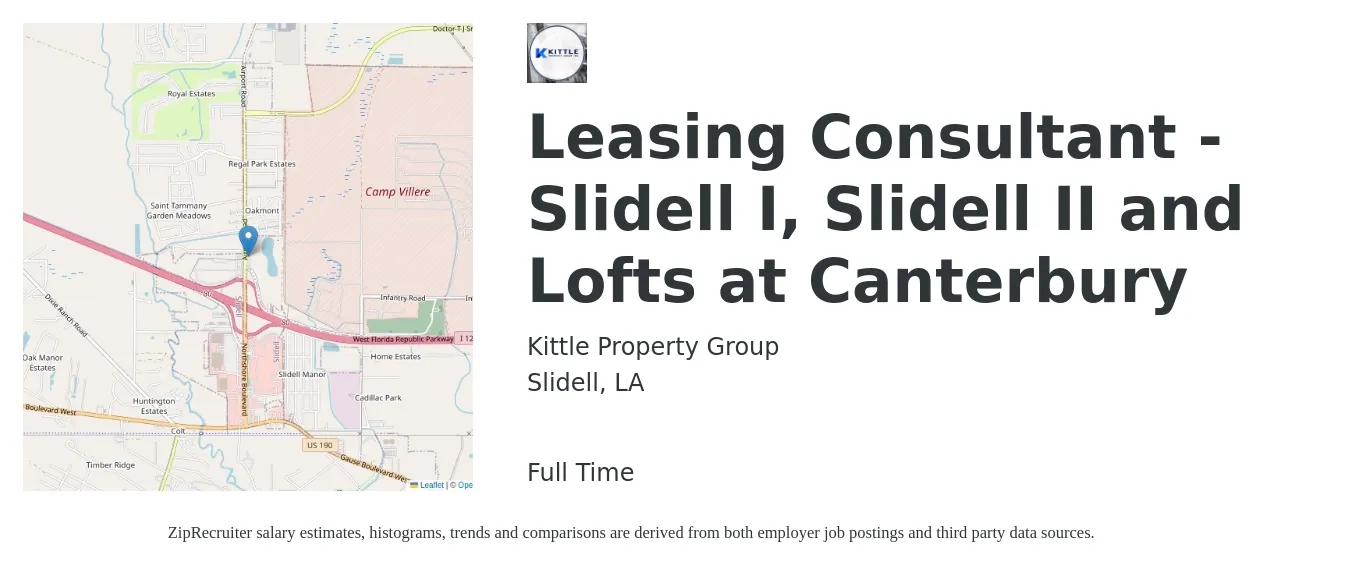 Kittle Property Group job posting for a Leasing Consultant - Slidell I, Slidell II and Lofts at Canterbury in Slidell, LA with a salary of $21 Hourly with a map of Slidell location.