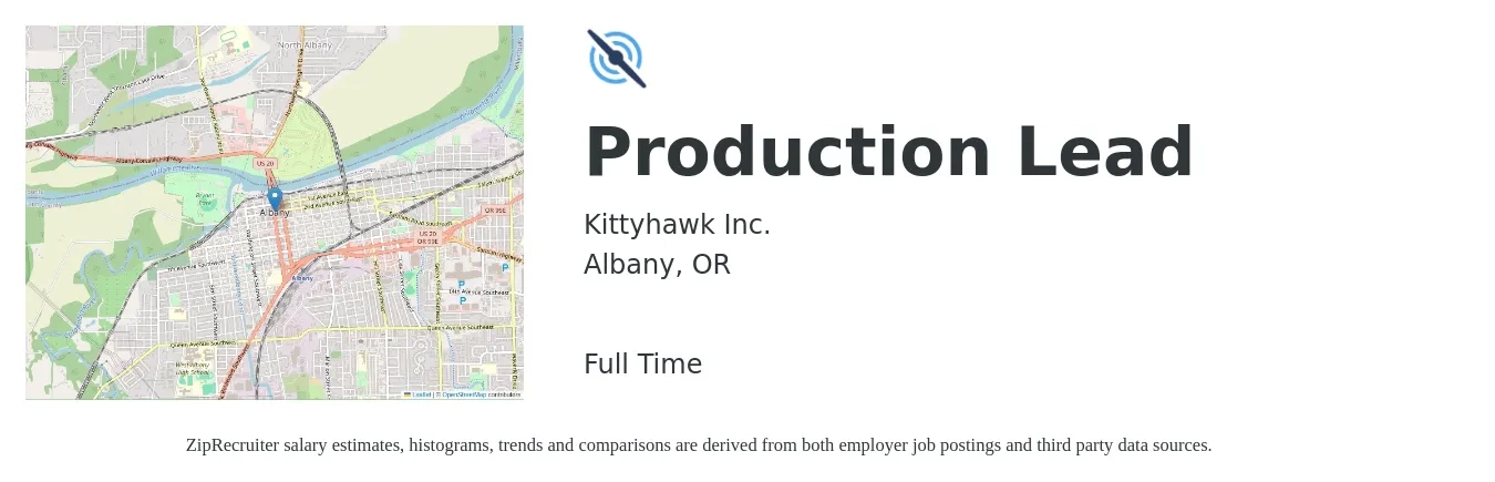 Kittyhawk Inc. job posting for a Production Lead in Albany, OR with a salary of $18 to $25 Hourly with a map of Albany location.