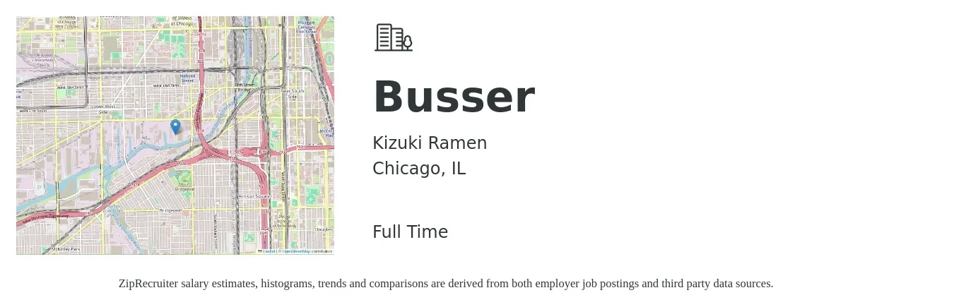Kizuki Ramen job posting for a Busser in Chicago, IL with a salary of $11 to $16 Hourly with a map of Chicago location.