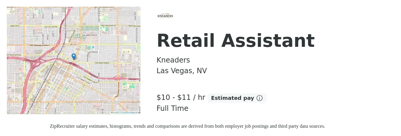Kneaders job posting for a Retail Assistant in Las Vegas, NV with a salary of $11 to $13 Hourly with a map of Las Vegas location.
