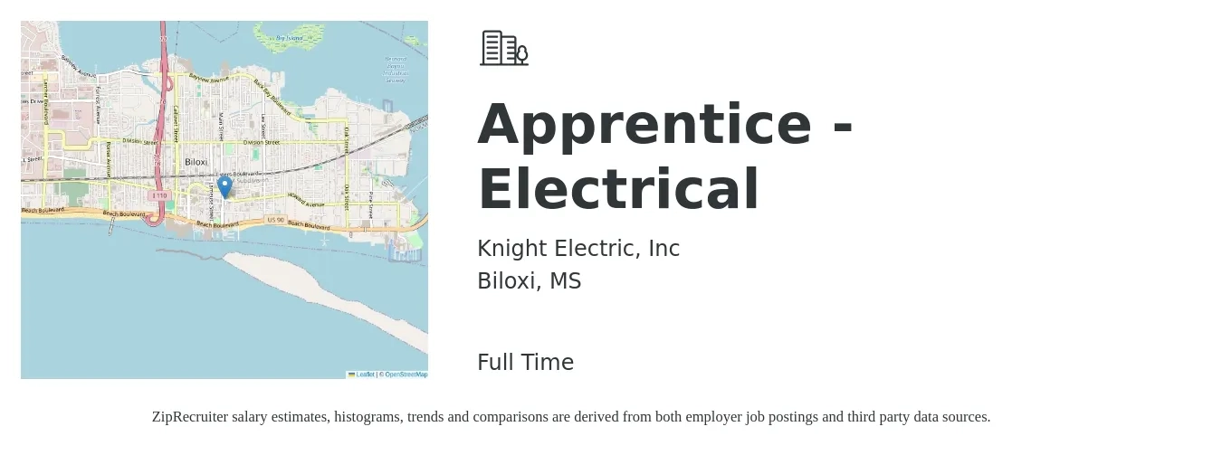 Knight Electric, Inc job posting for a Apprentice - Electrical in Biloxi, MS with a salary of $18 to $29 Hourly with a map of Biloxi location.