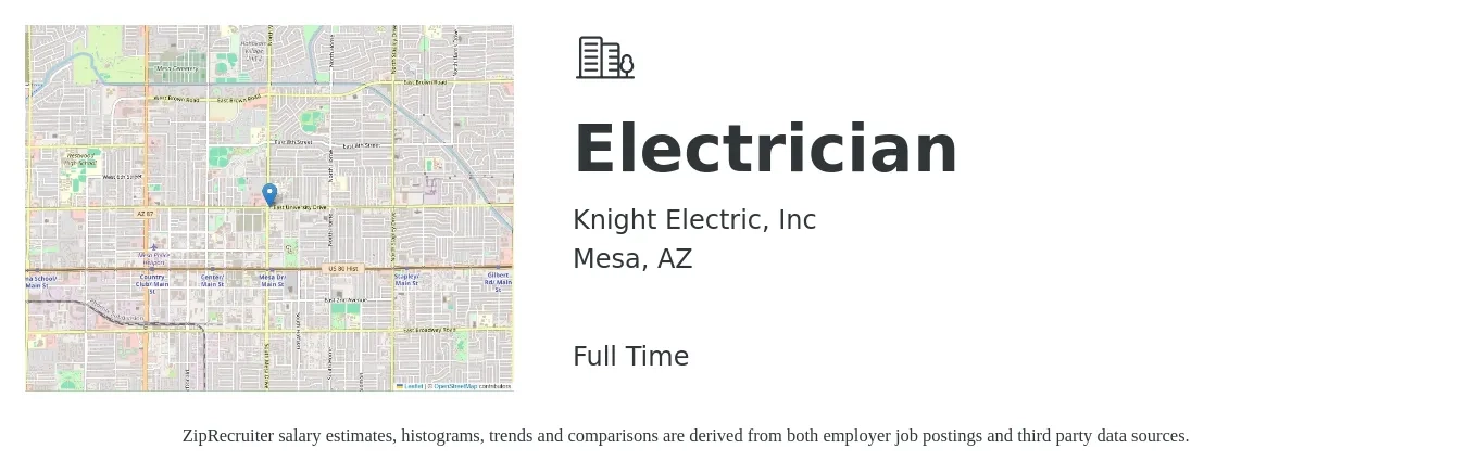 Knight Electric, Inc job posting for a Electrician in Mesa, AZ with a salary of $18 to $35 Hourly with a map of Mesa location.