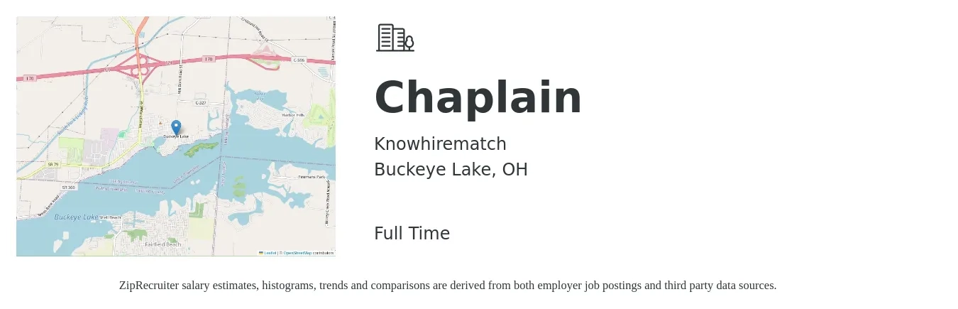 Knowhirematch job posting for a Chaplain in Buckeye Lake, OH with a salary of $24 to $34 Hourly with a map of Buckeye Lake location.