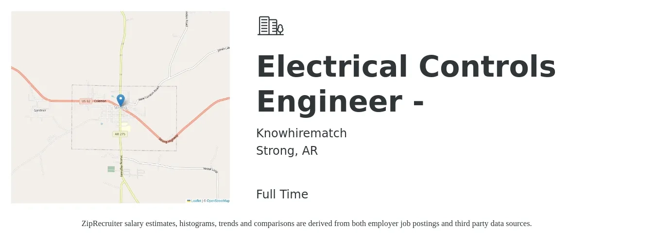 Knowhirematch job posting for a Electrical Controls Engineer - in Strong, AR with a salary of $70,500 to $94,300 Yearly with a map of Strong location.