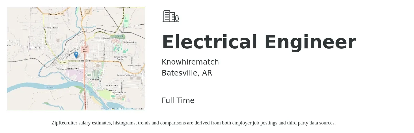 Knowhirematch job posting for a Electrical Engineer in Batesville, AR with a salary of $81,200 to $129,200 Yearly with a map of Batesville location.