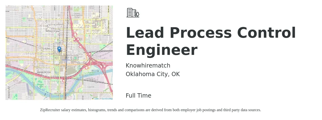 Knowhirematch job posting for a Lead Process Control Engineer in Oklahoma City, OK with a salary of $70,100 to $108,200 Yearly with a map of Oklahoma City location.