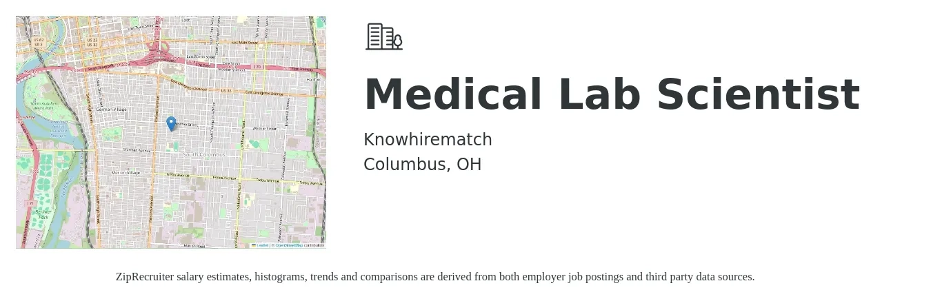 Knowhirematch job posting for a Medical Lab Scientist in Columbus, OH with a salary of $25 to $37 Hourly with a map of Columbus location.