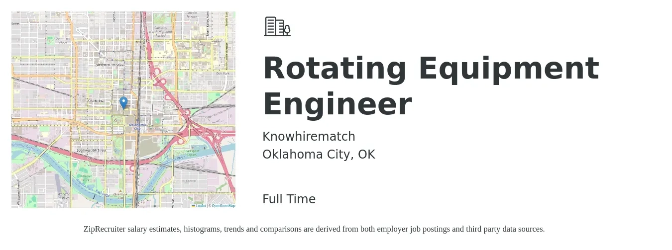 Knowhirematch job posting for a Rotating Equipment Engineer in Oklahoma City, OK with a salary of $102,200 to $144,900 Yearly with a map of Oklahoma City location.