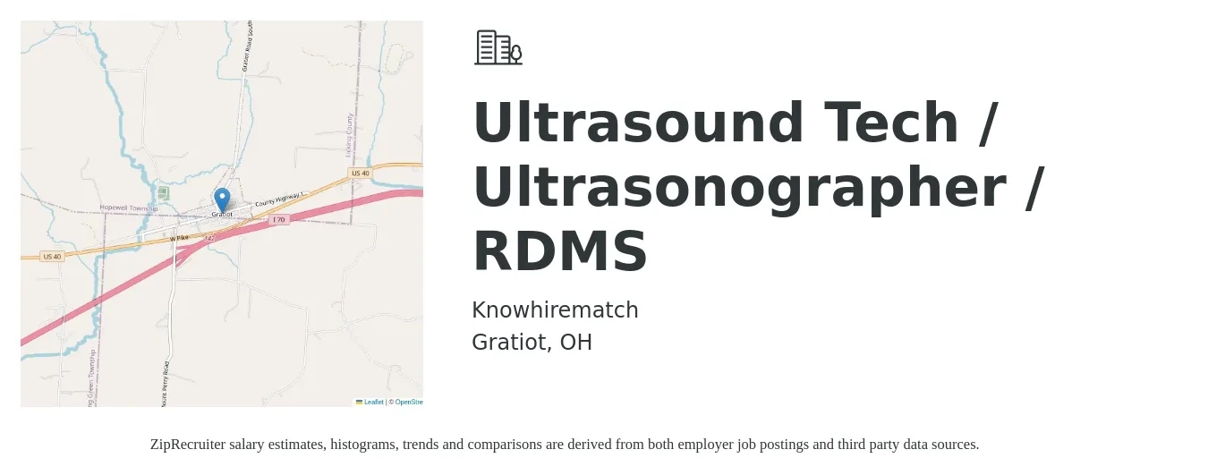 Knowhirematch job posting for a Ultrasound Tech / Ultrasonographer / RDMS in Gratiot, OH with a salary of $29 to $39 Hourly with a map of Gratiot location.