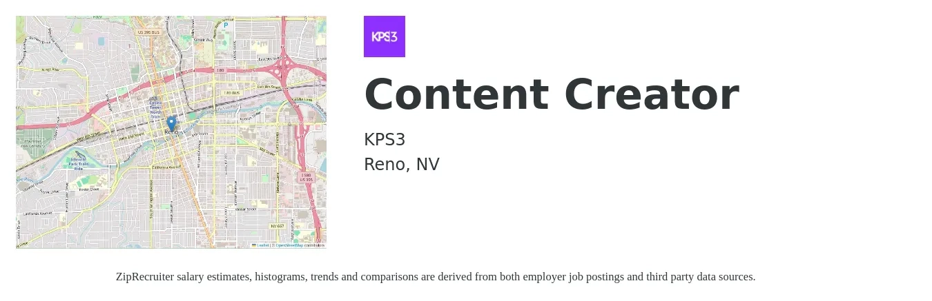 KPS3 job posting for a Content Creator in Reno, NV with a salary of $125,600 Yearly with a map of Reno location.
