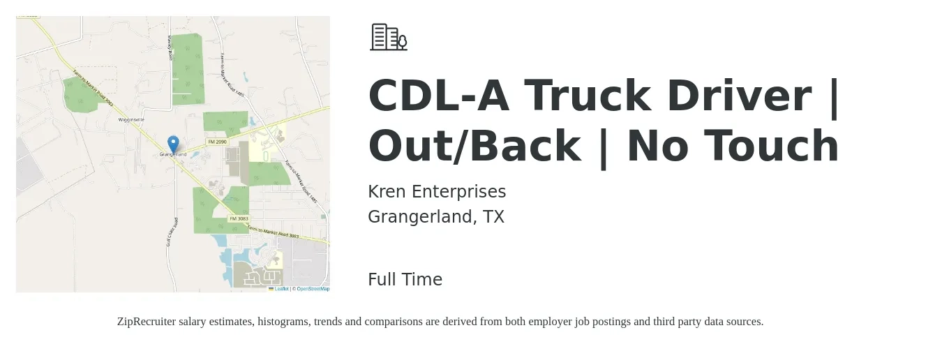 Kren Enterprises job posting for a CDL-A Truck Driver | Out/Back | No Touch in Grangerland, TX with a salary of $1,890 Weekly with a map of Grangerland location.